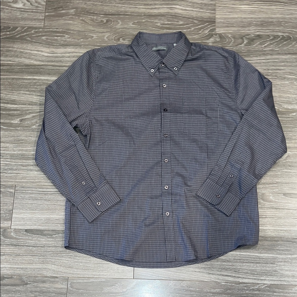 Geoffrey Beene Grey Checkered Button Down Shirt